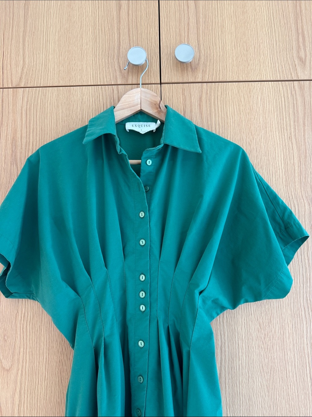Anthropologie Tobie Shirtdress Exquise Emerald Green Midi Dress SMALL - Picture 3 of 5